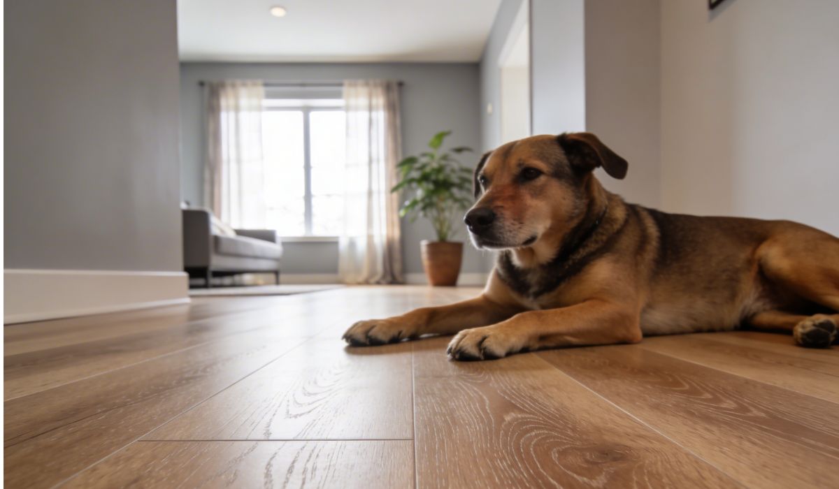 Dog lying on luxury vinyl plank flooring in a GTA home