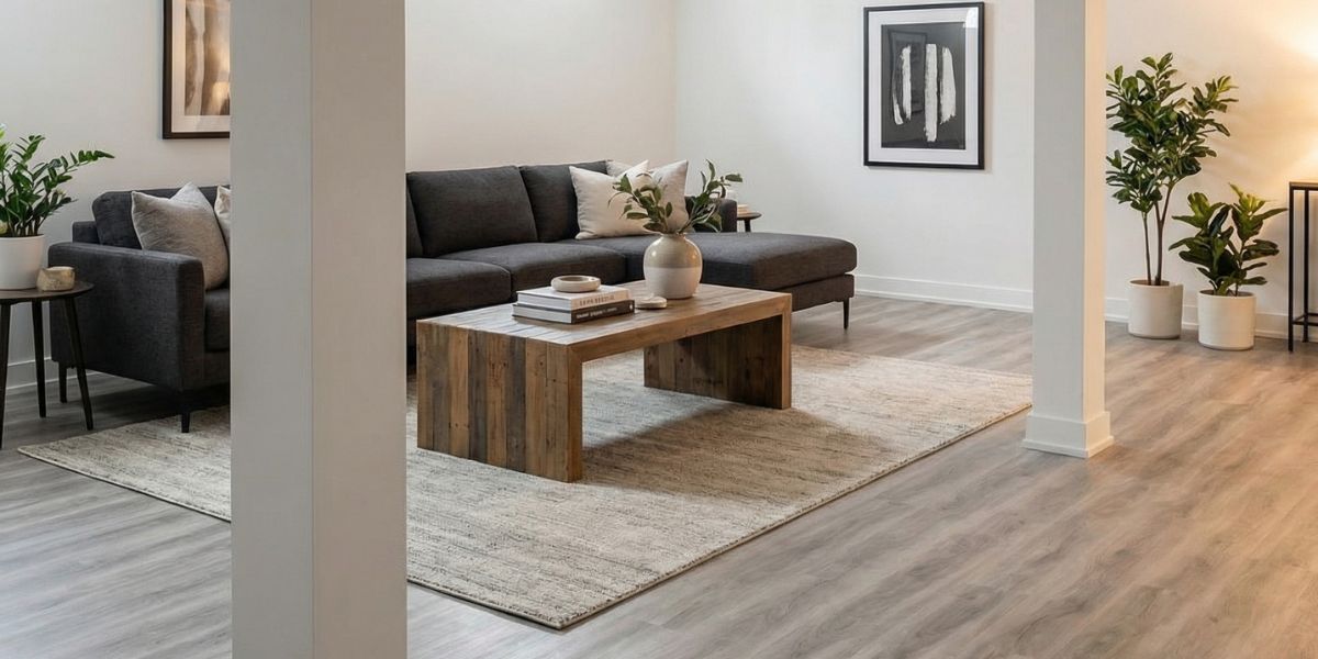 Finished basement with modern flooring in an Ontario home