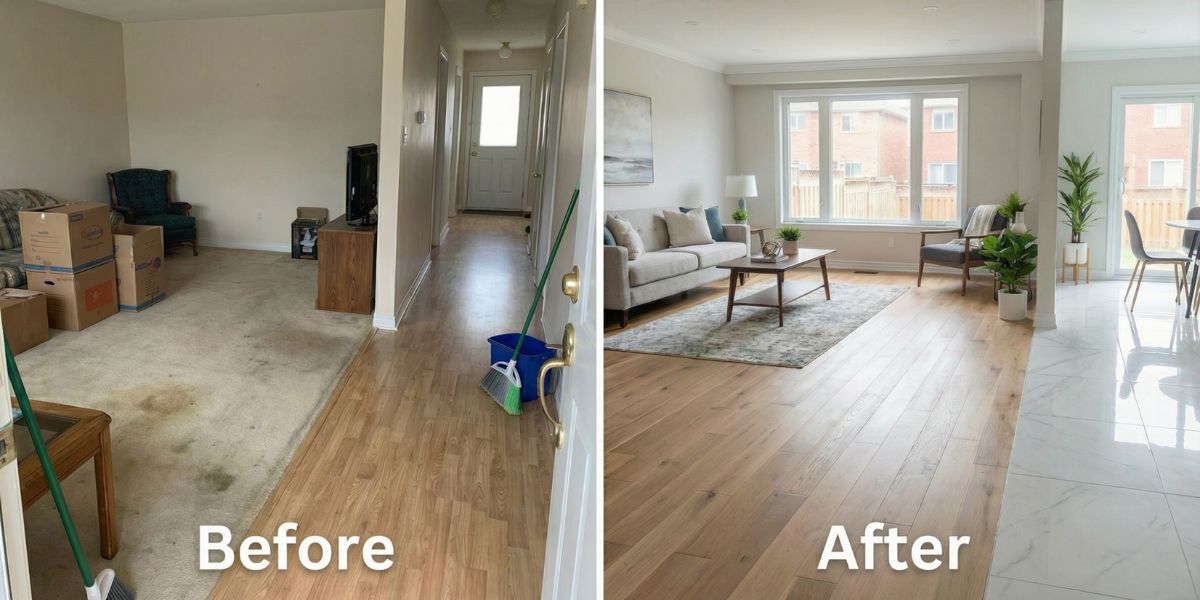 Before and after flooring renovation in a GTA home being prepared for sale