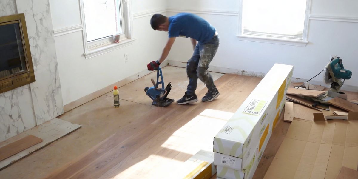 Hardwood flooring being installed in a GTA home by professional installers